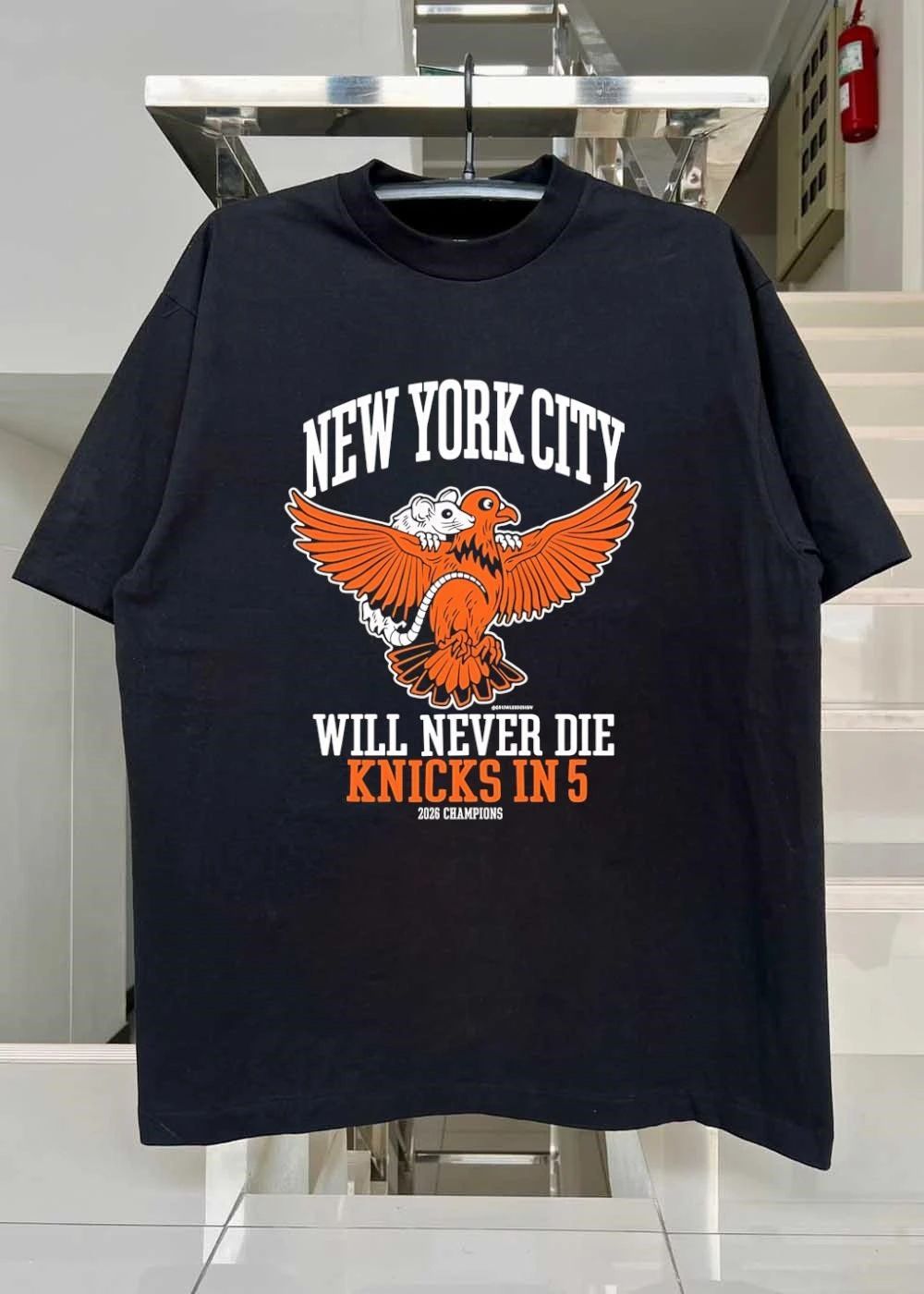 Grim Lee Design New York City Will Never Die Knicks in 5 2026 Champions T-Shirt