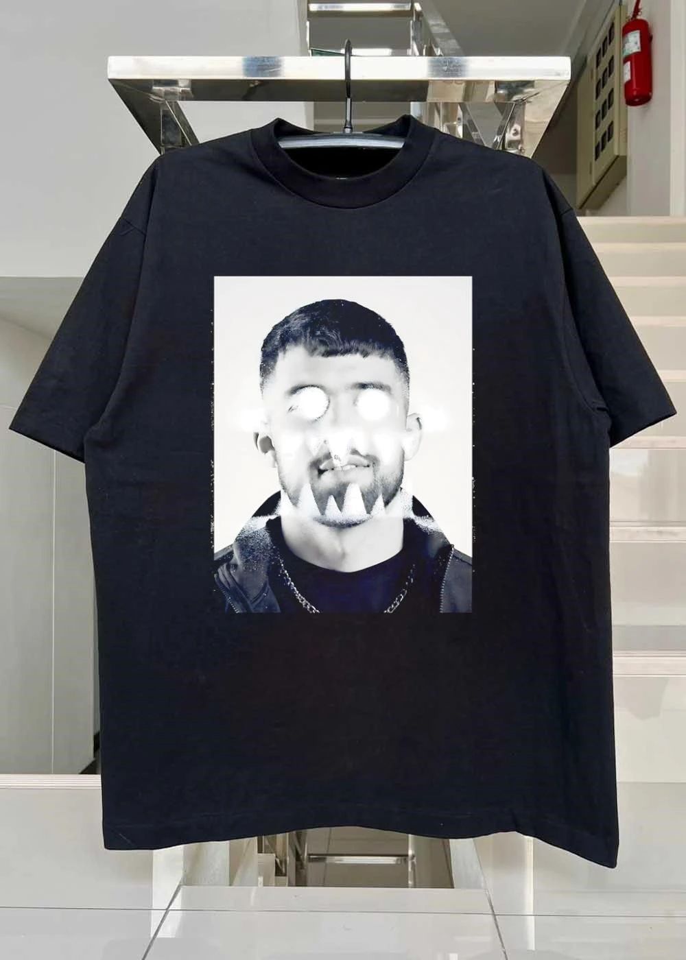 Portrait of Young Man with Glowing Eyes and Teeth Graphic T-Shirt