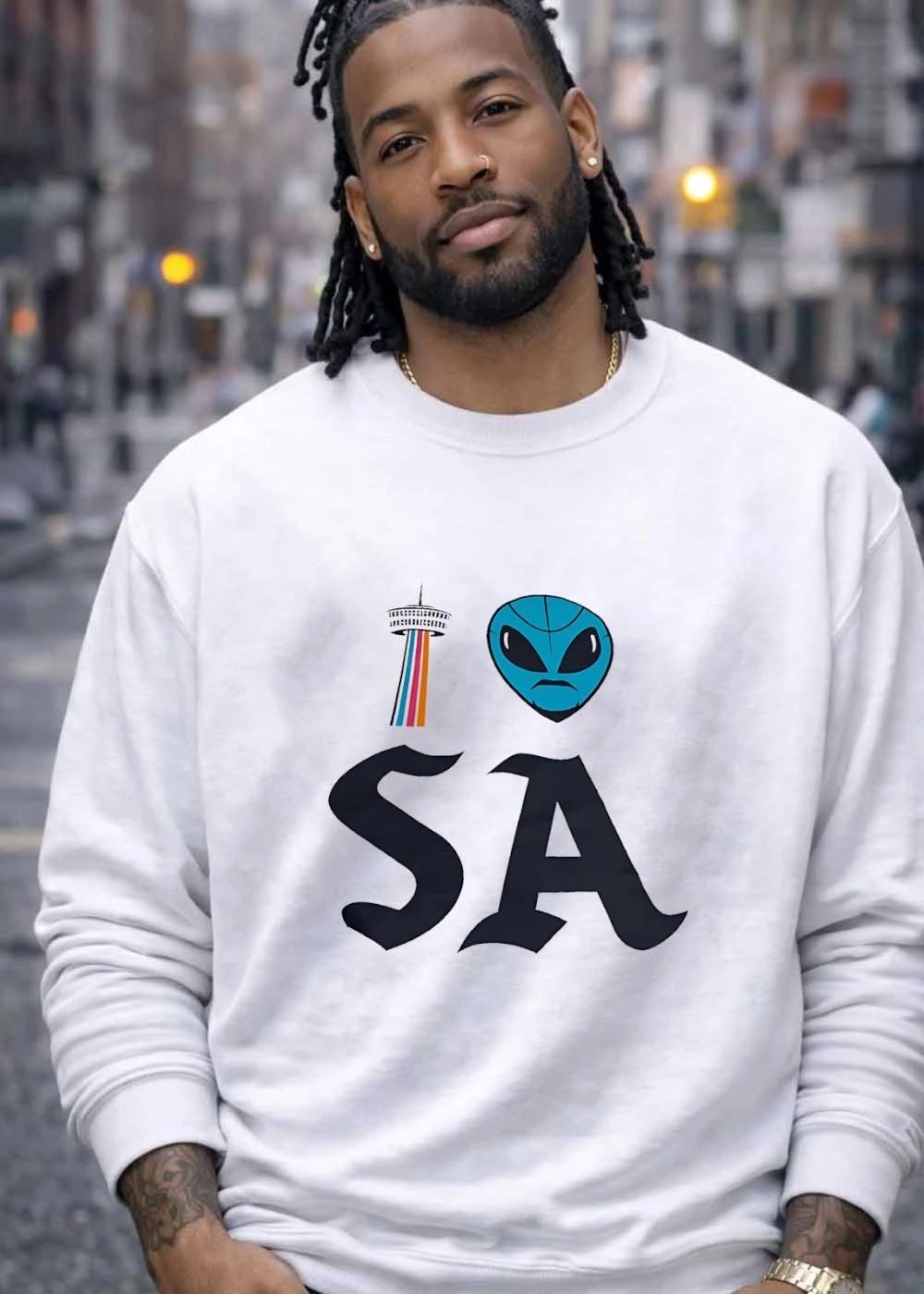 I Love SA San Antonio Tower Alien Head shirt