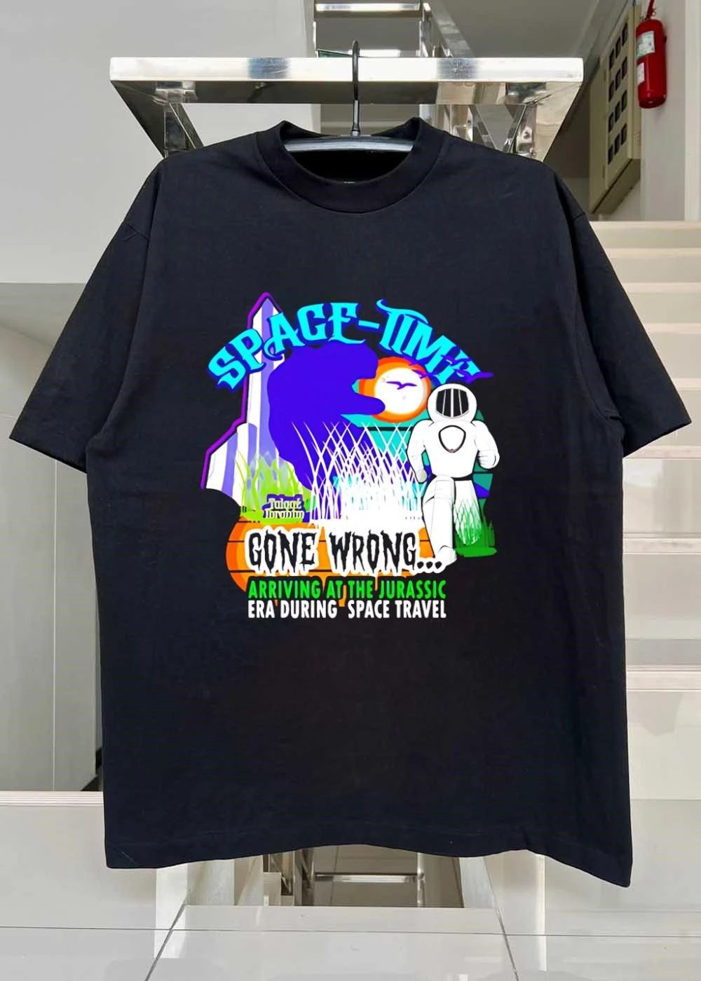 Talgal Iroabtu Astronaut Running from Dinosaur Space Time Gone Wrong T-Shirt