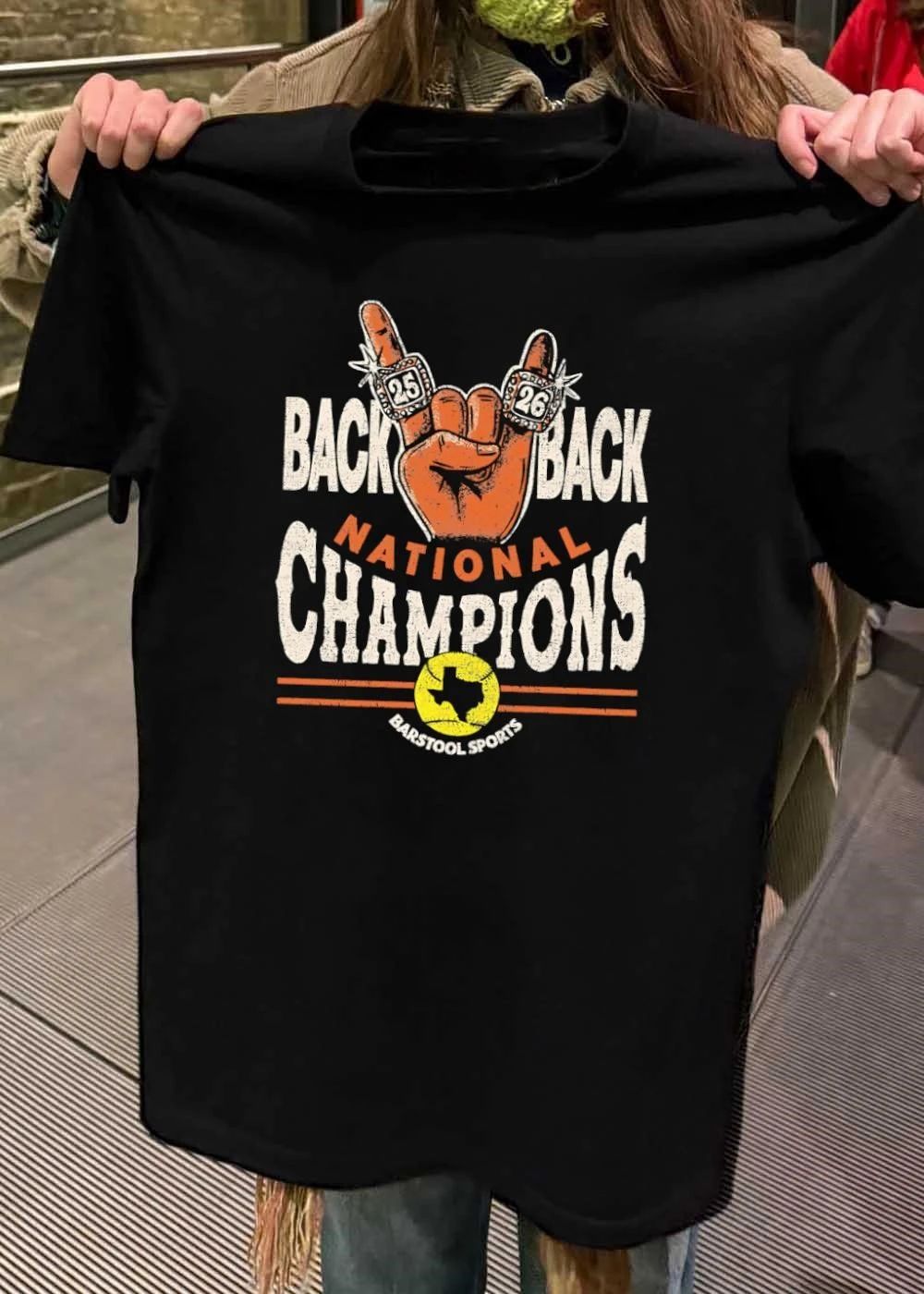 Back To Back National Champions 25-26 Texas Softball Barstool Sports shirt