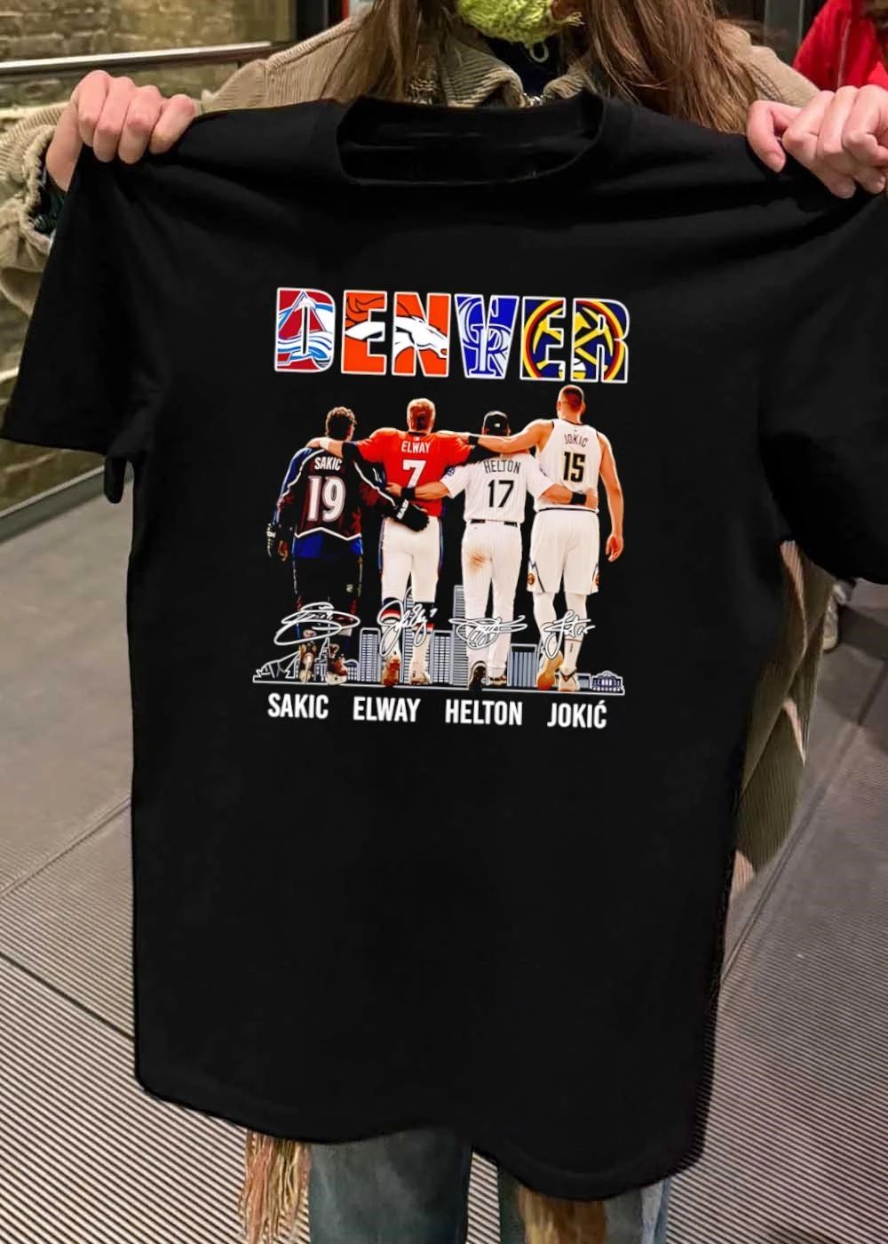 Denver Avalanche Broncos Rockies Nuggets Joe Sakic John Elway Todd Helton Nikola Jokic Signatures Skyline shirt