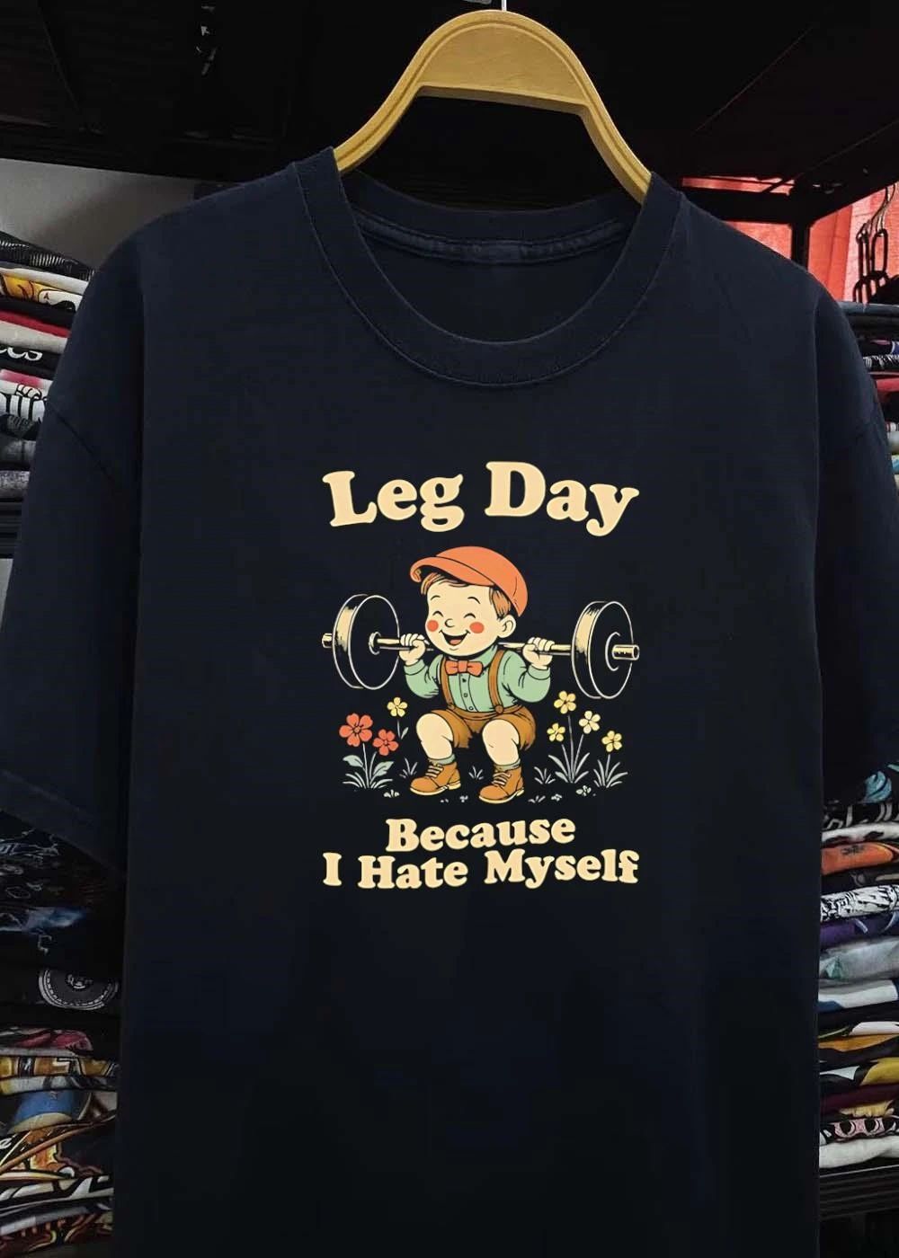 Retro Aesthetic Boy Squatting Leg Day Because I Hate Myself Shirt