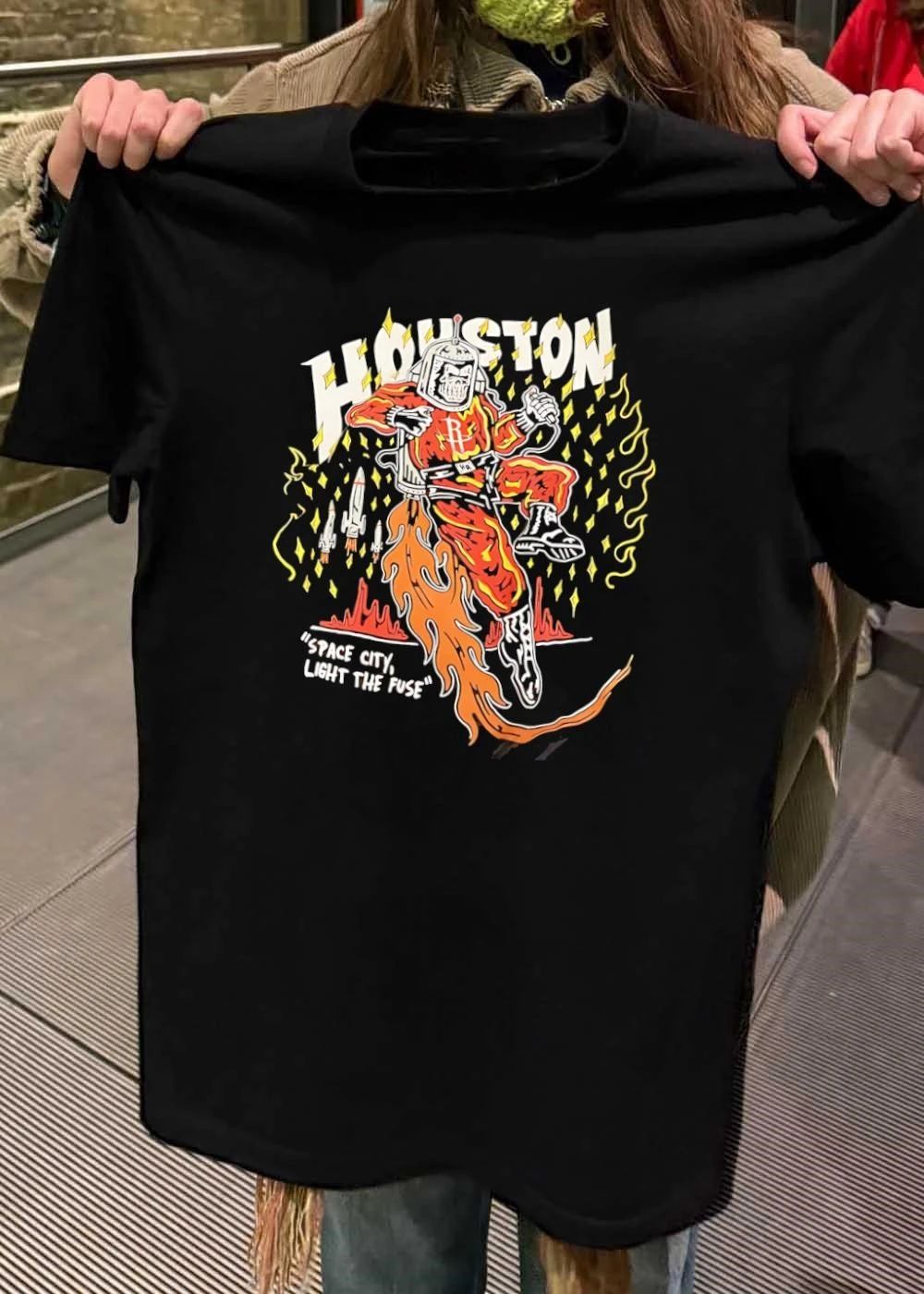 Houston Rockets Space City Light the Fuse Skeleton Astronaut Graphic shirt
