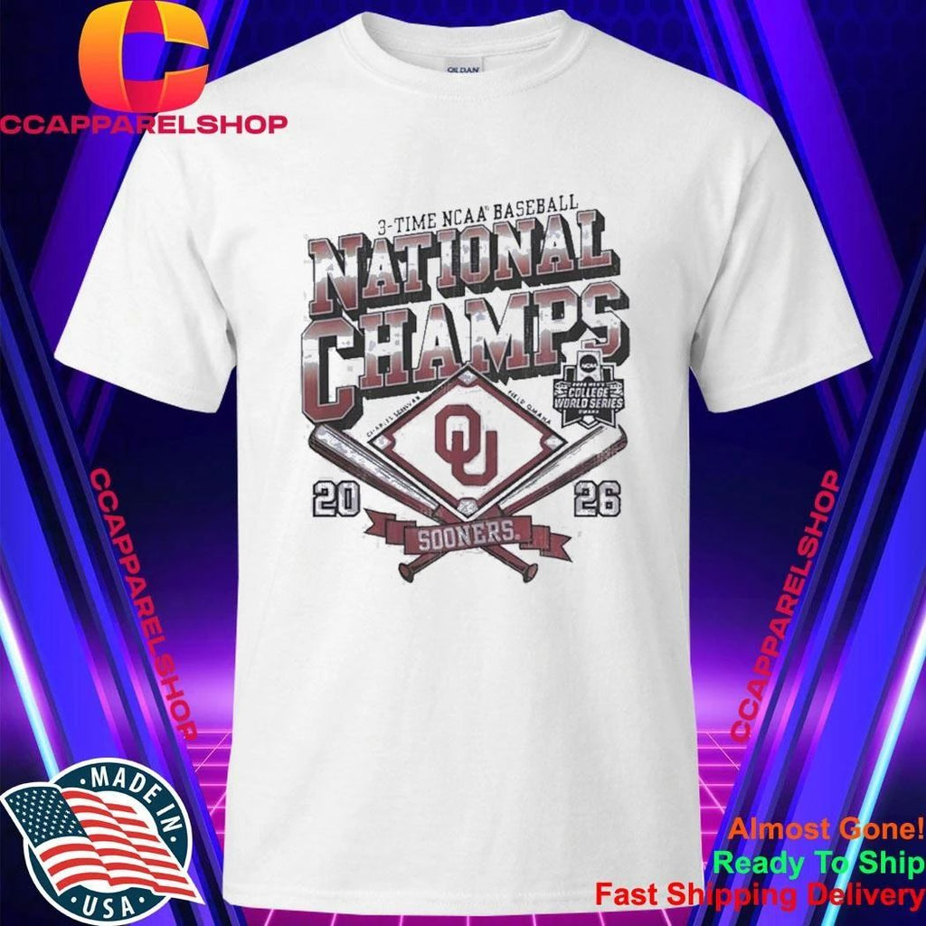 Oklahoma Sooners 3 Time NCAA Baseball National Champs Charles Schwab Field Omaha Shirt
