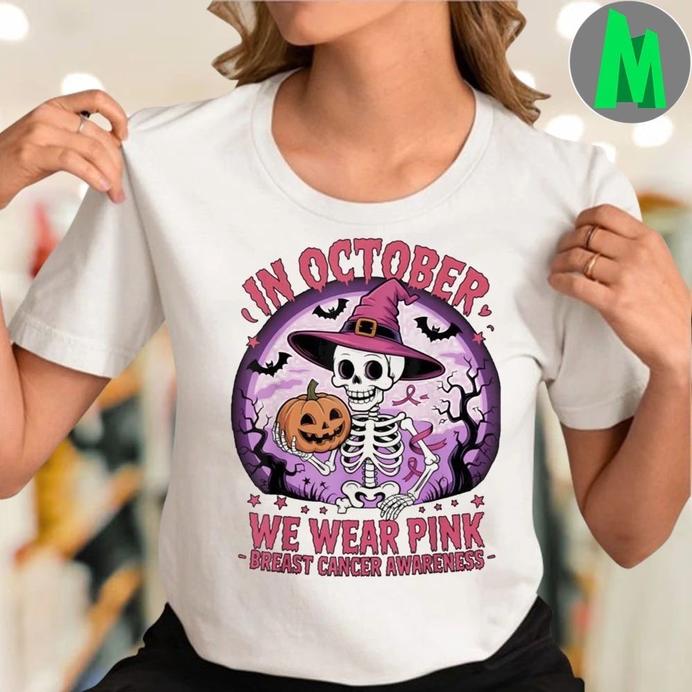 In October We Wear Pink Ghost Breast Cancer Awareness Shirt