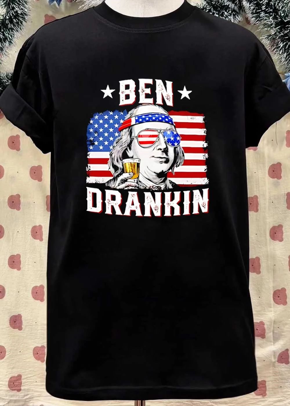 Ben Drankin Benjamin Franklin American Flag Sunglasses T-Shirt
