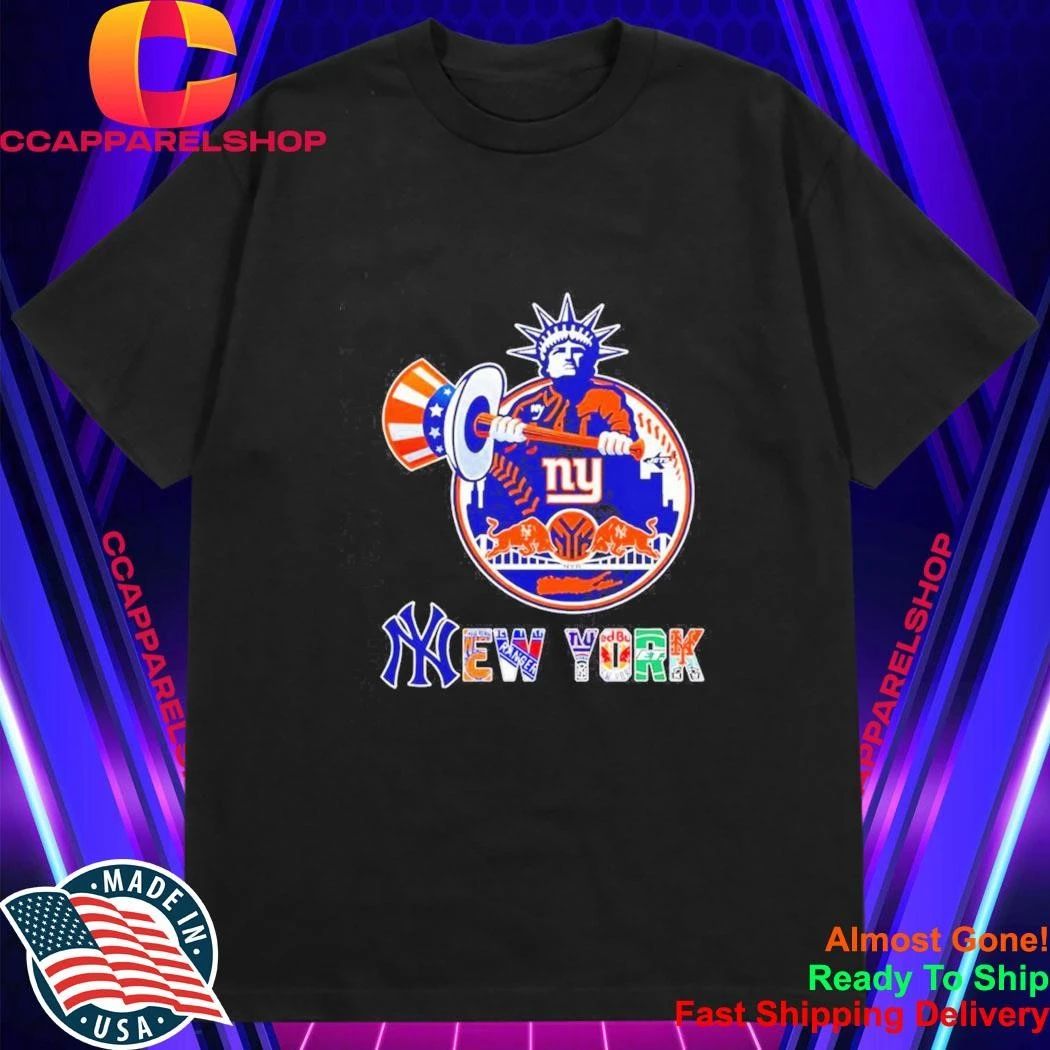 NY Yankees Mets Knicks Rangers Statue of Liberty logo Shirt