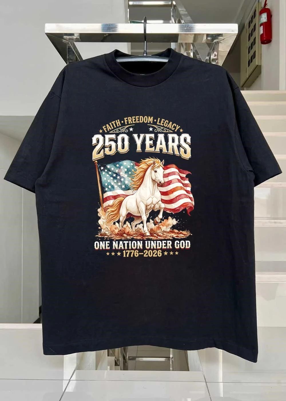 Faith Freedom Legacy 250 Years One Nation Under God 1776 2026 Horse T-Shirt
