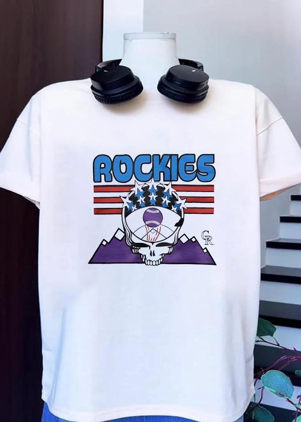 CR Rockies Skull Grateful Dead Baseball T-Shirt