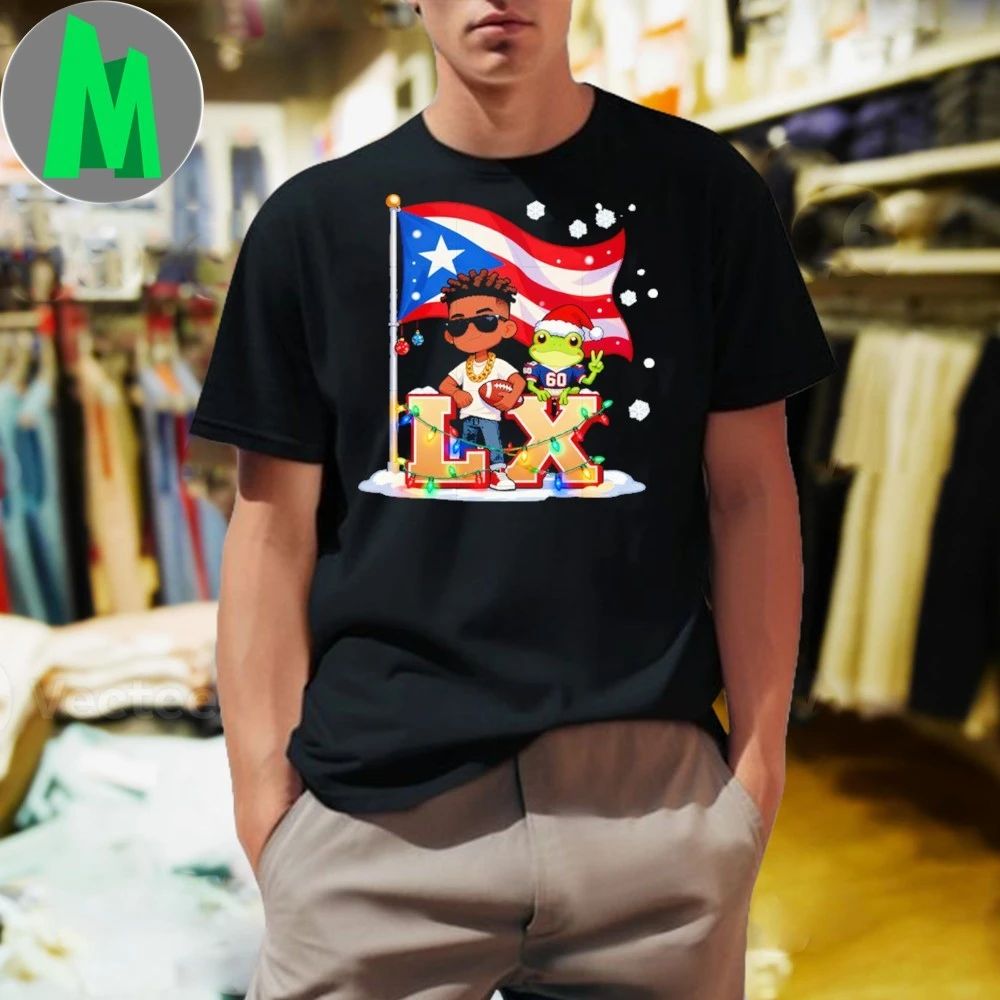 Original Bad bunny and frog christmas light football fan Shirt