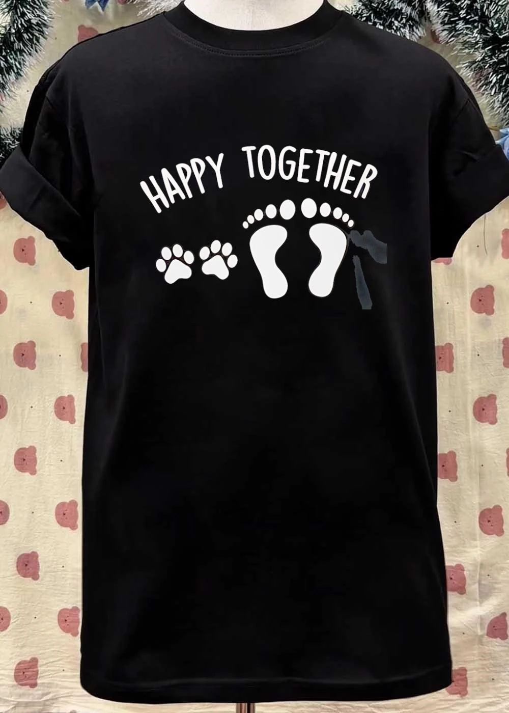 Family and Pets Happy Together Paw Prints and Baby Feet T-Shirt