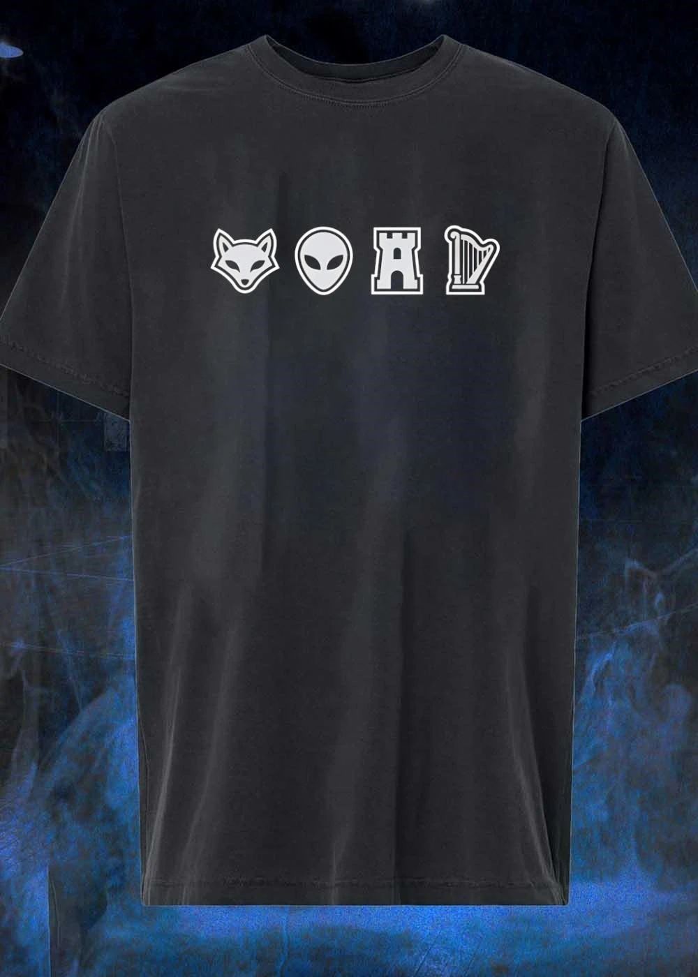 Fox animal alien extraterrestrial chess rook game piece harp musical instrument shirt