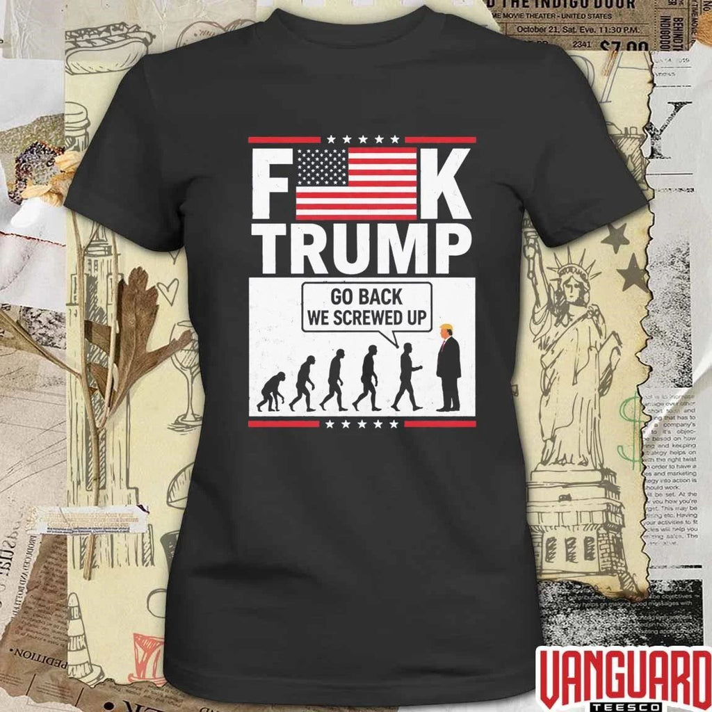 Stephen Colbert Wearing FK Trump Go Back We Screwed Up USA Flag t-shirt