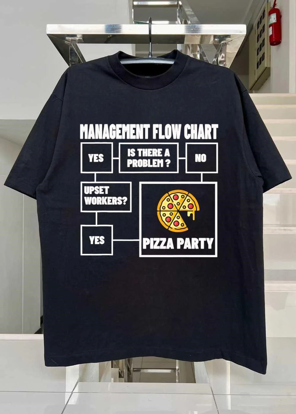 Management Flow Chart Is There A Problem Pizza Party Funny shirt