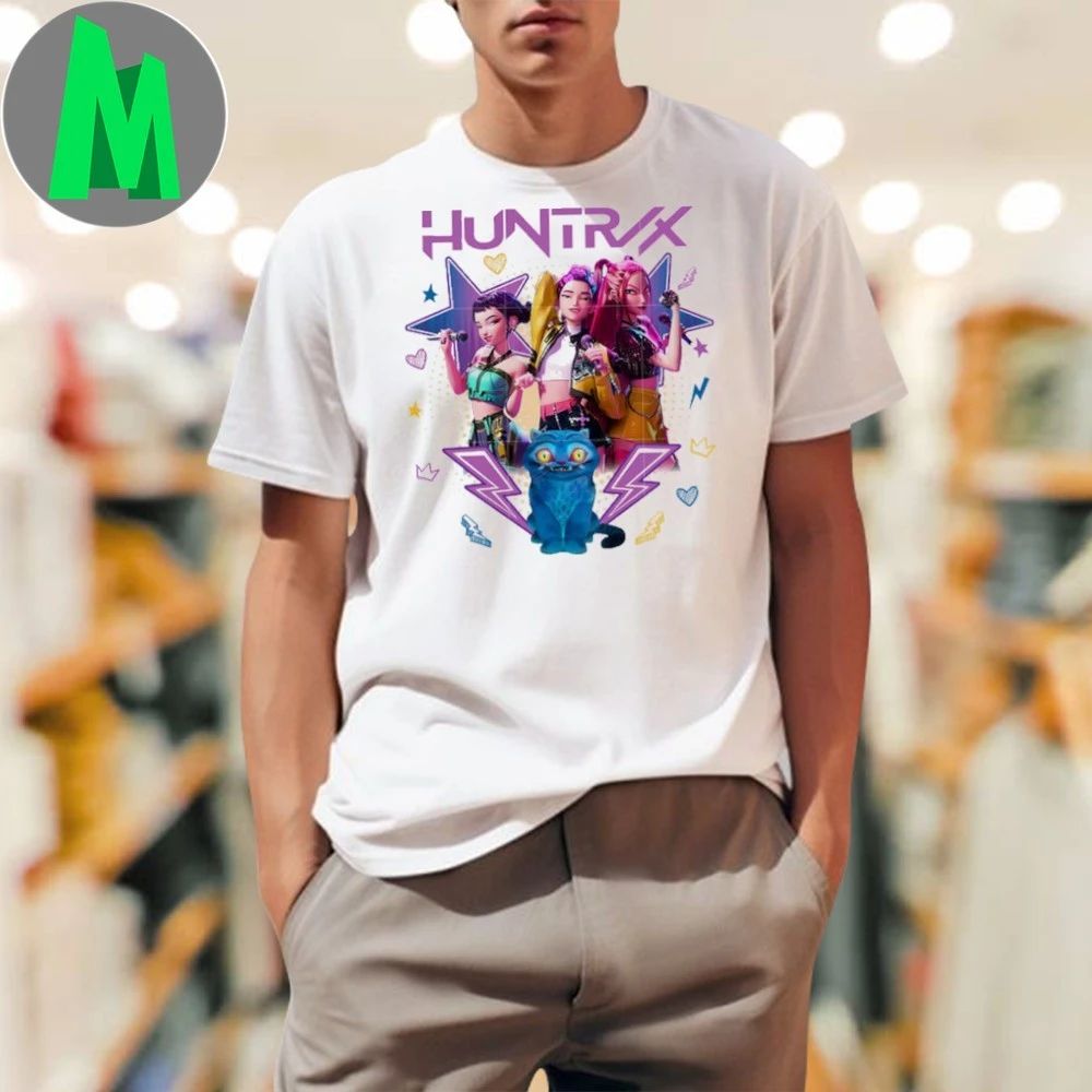 Huntrix members and derpy tiger kpop demon hunter characters Shirt