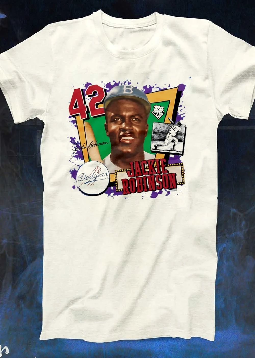 Jackie Robinson 42 Topps 75 Dodgers baseball player shirt