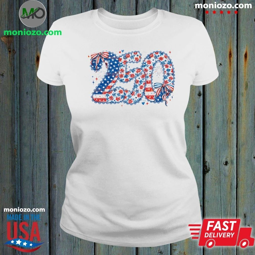 Original USA Floral 250th Anniversary Patriotic Coquette Bow Shirt