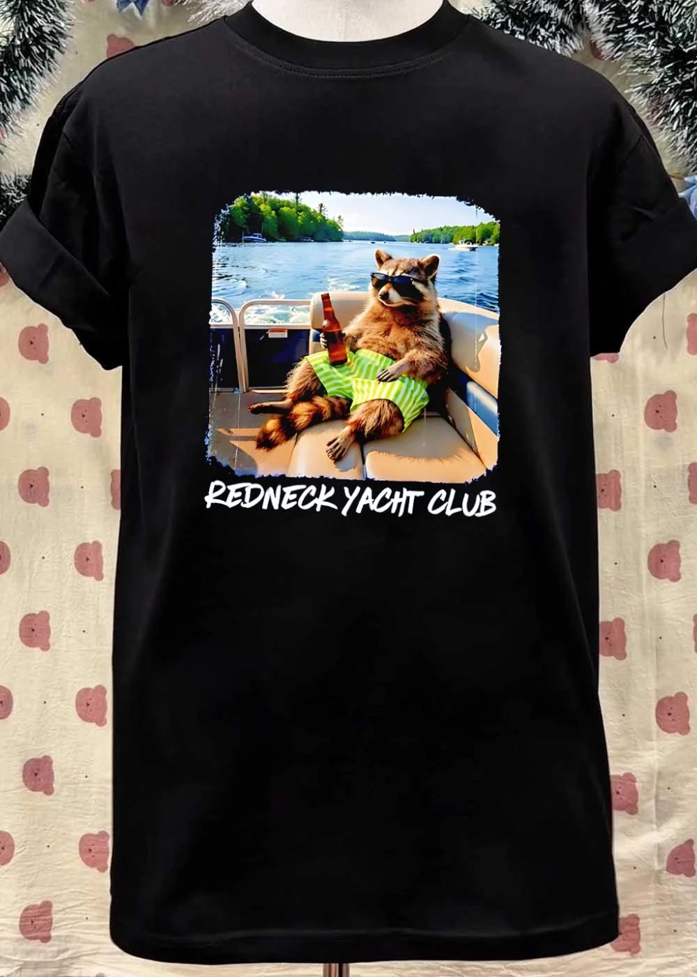 Redneck Yacht Club Raccoon Drinking Beer on a Boat T-Shirt