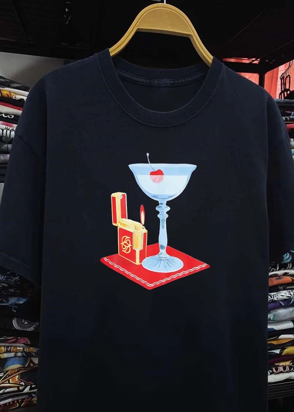 Luxury Lifestyle Accessory Cherry Cocktail and Gold Lighter T-Shirt