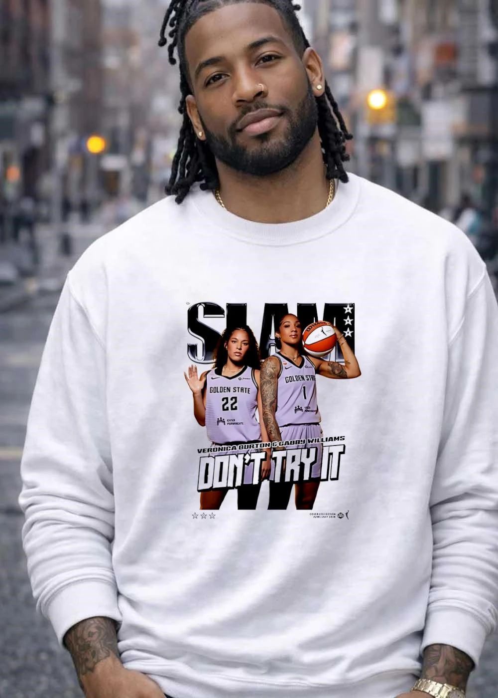 Cover Collection June July 2026 Veronica Burton and Gabby Williams Don’t Try It Golden State T-Shirt