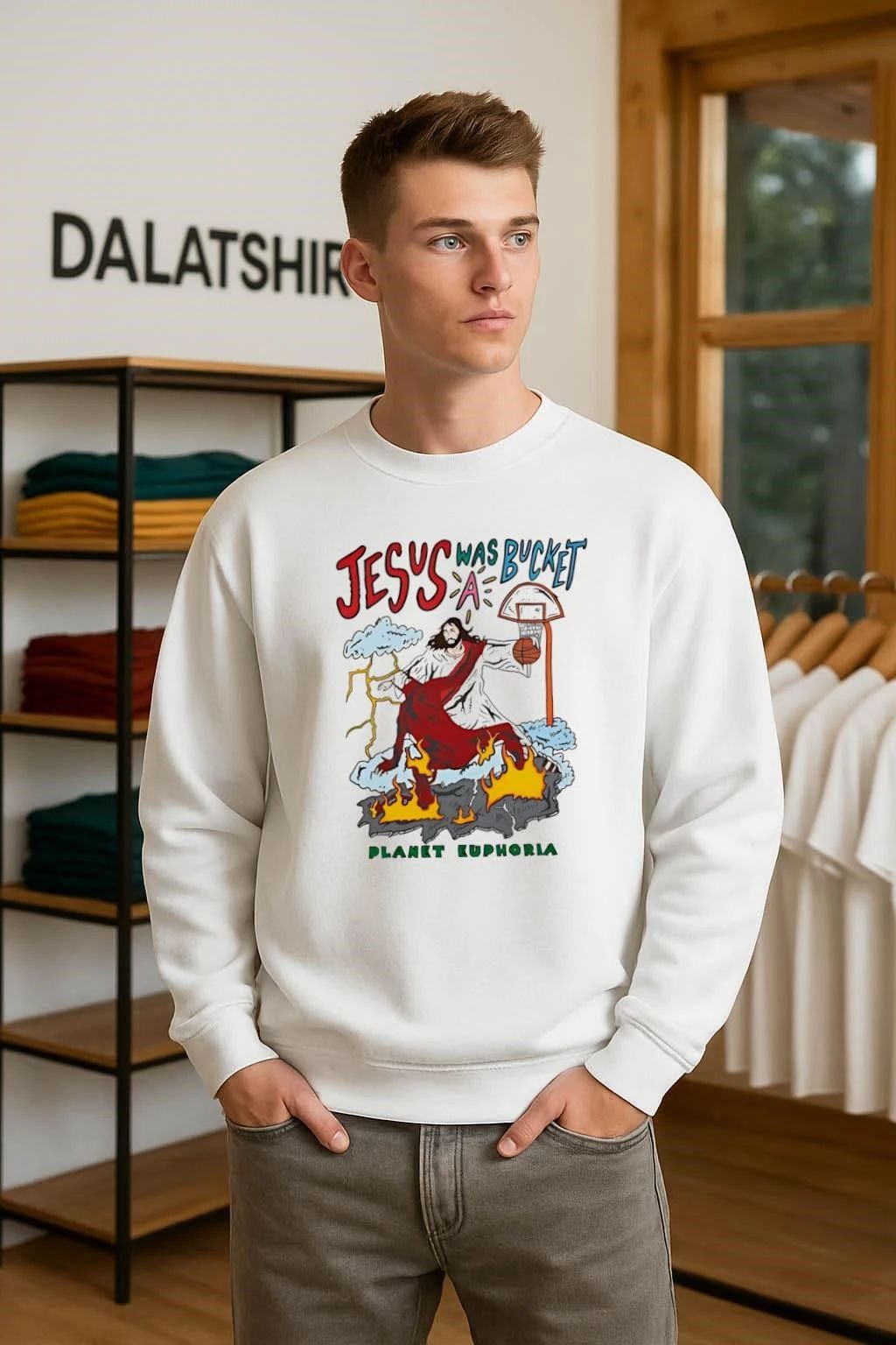 Jesus Was A Bucket Basketball Dunking Over Devil Planet Euphoria shirt