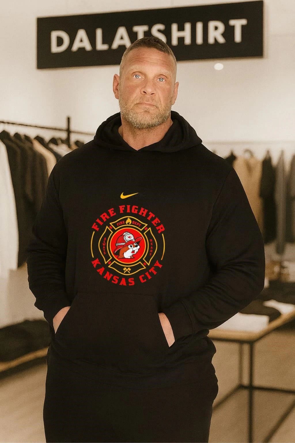 Kansas City Firefighter Buc-ee’s Chiefs Helmet Maltese Cross T-Shirt