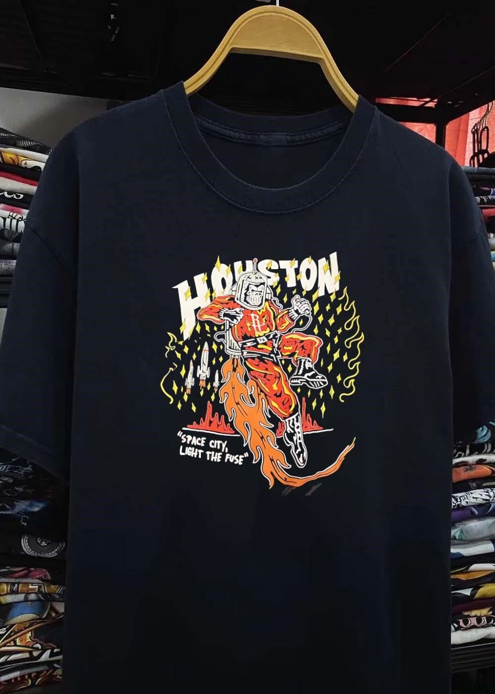 Houston Rockets Space City Light the Fuse Skeleton Astronaut Graphic shirt
