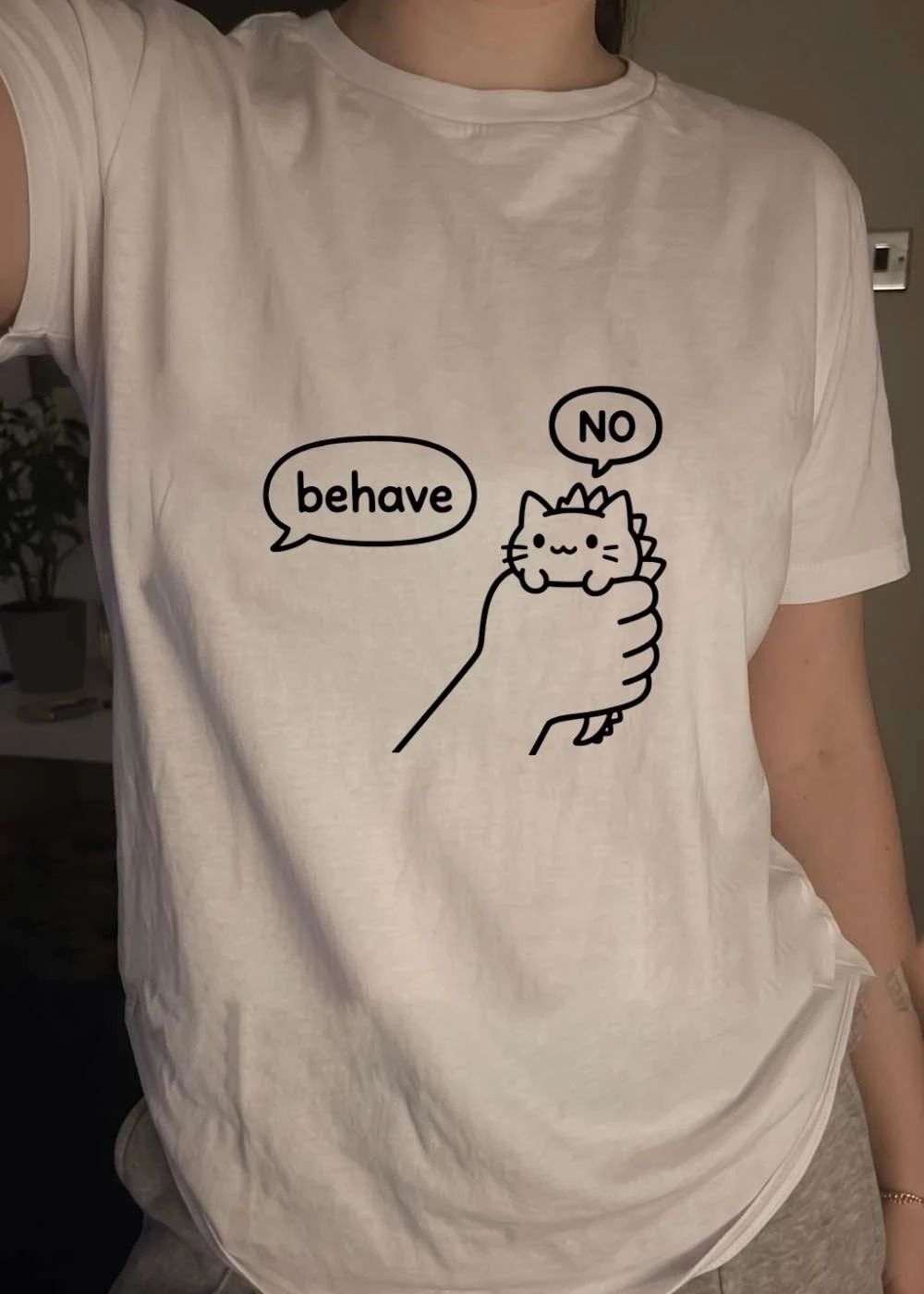 Behave No Hand Holding Cute Cat Dinosaur Tail Cartoon shirt