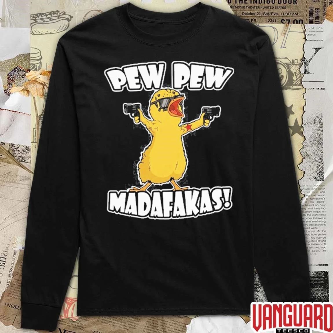 Pew Pew Madafakas Yellow Duck Carries Pistol Letter t-shirt