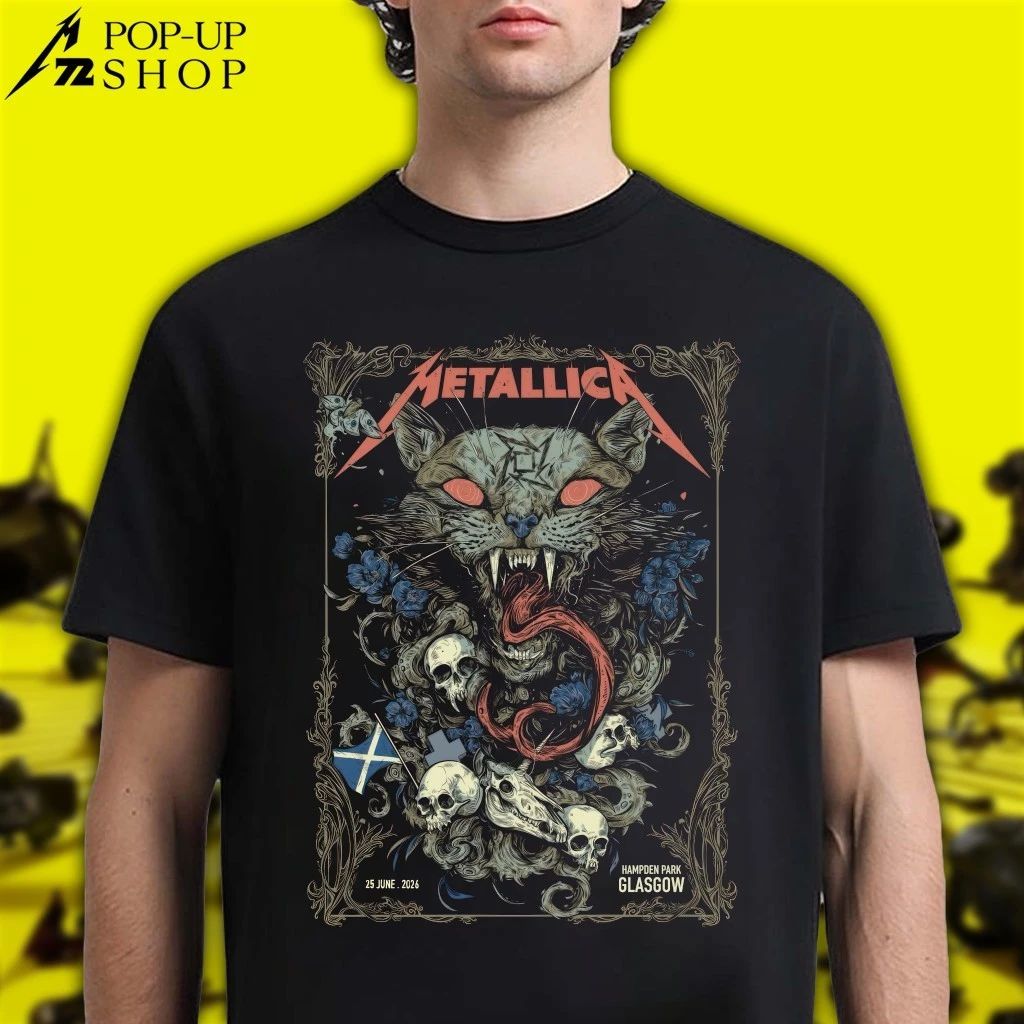 Metallica Glasgow Main Show Cat Sith T-shirt By Michelle KamMei Harve For M72 Glasgow Scotland On June 25 2026 At Hampden Park