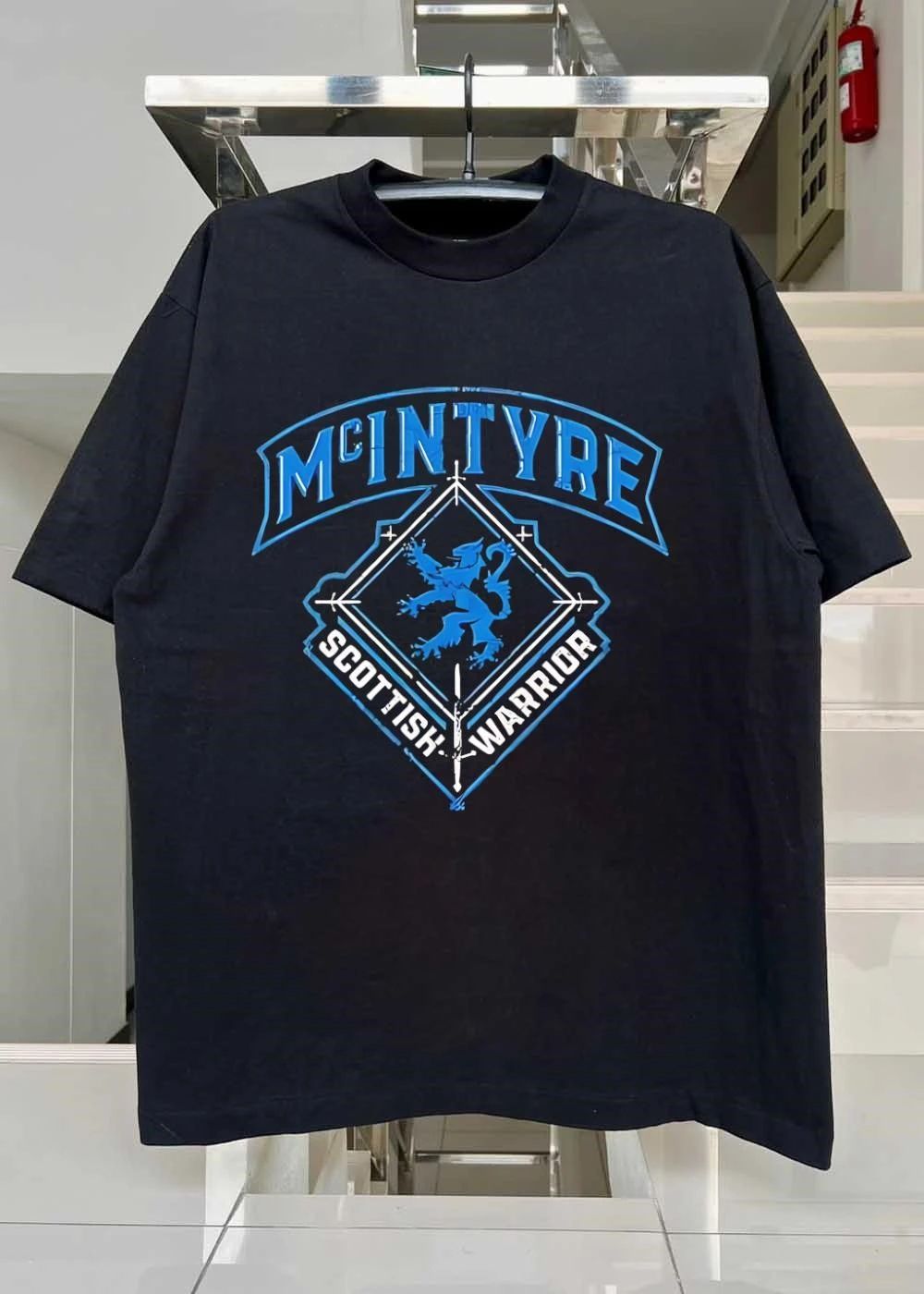 McIntyre Scottish Warrior Blue Crest Sword shirt