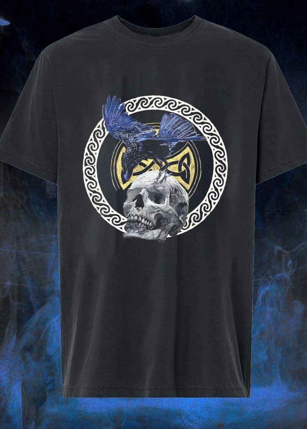 Raven Perched on Skull Celtic Knot Design shirt