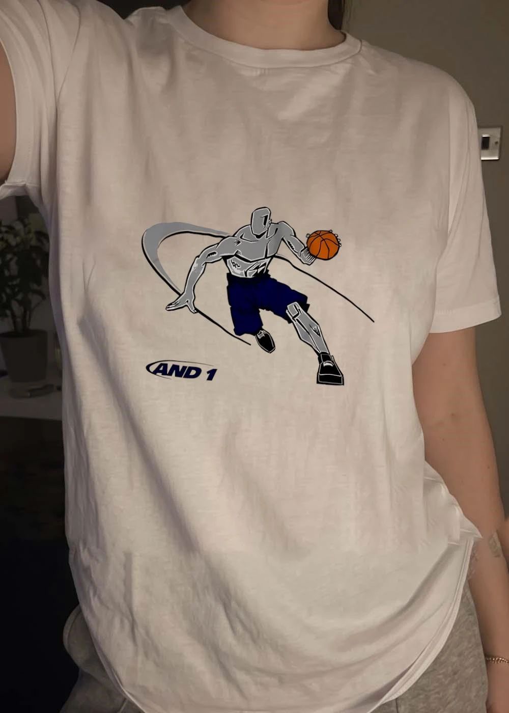 AND 1 Basketball Player Dribbling Gray Short Sleeve shirt