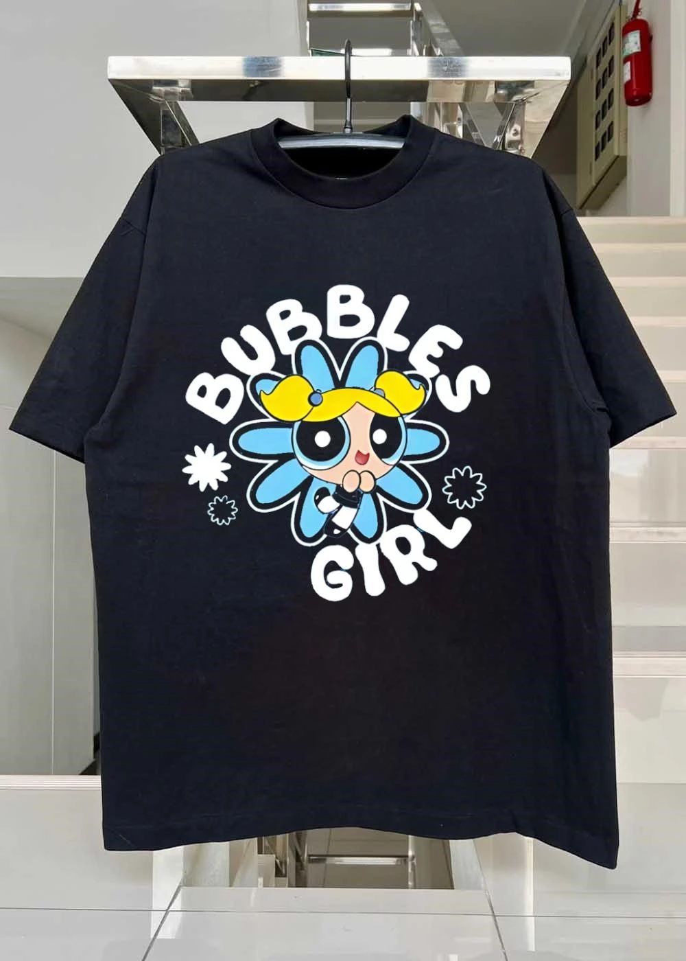 Powerpuff Girls Bubbles Girl Blue Flower Graphic T-Shirt