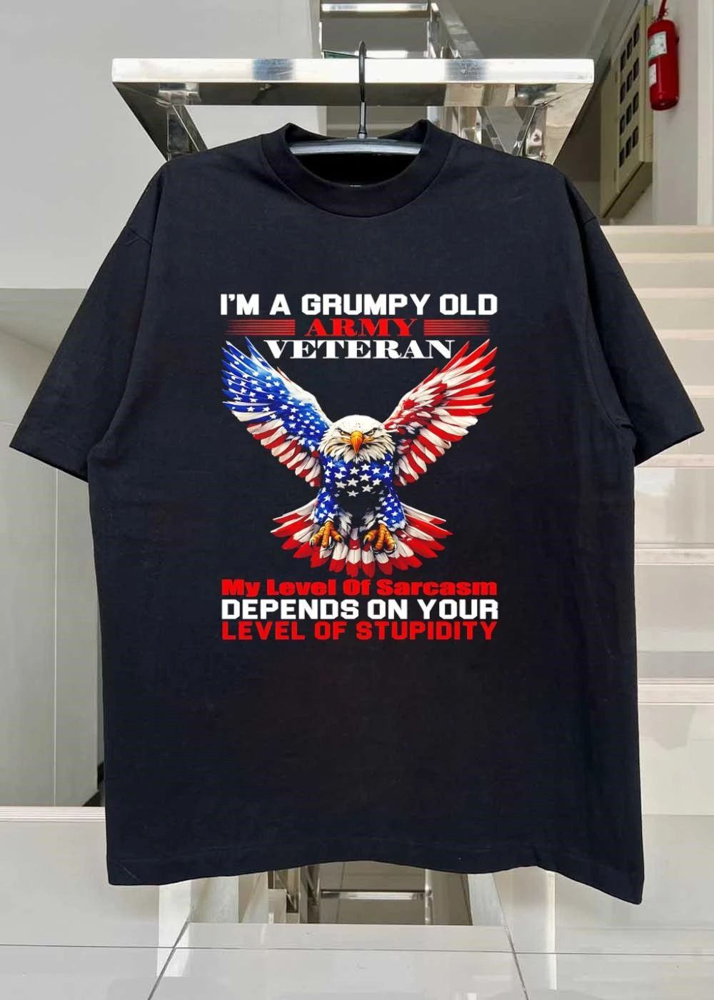Grumpy Old Army Veteran Sarcasm Stupidity American Flag Eagle Shirt