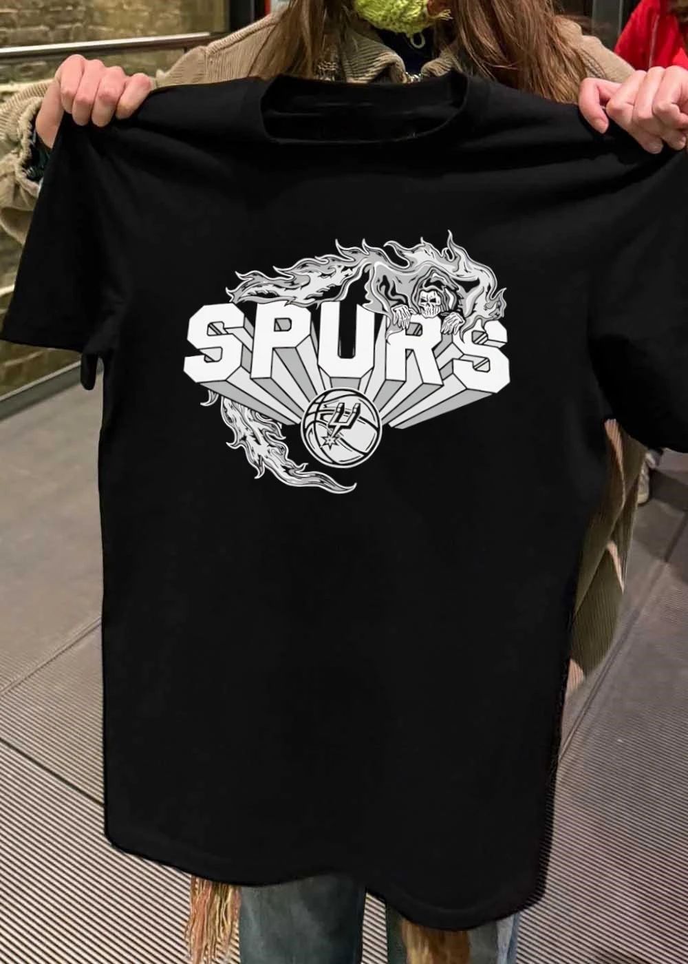 San Antonio Spurs basketball team NBA grim reaper skeleton flames SPURS shirt