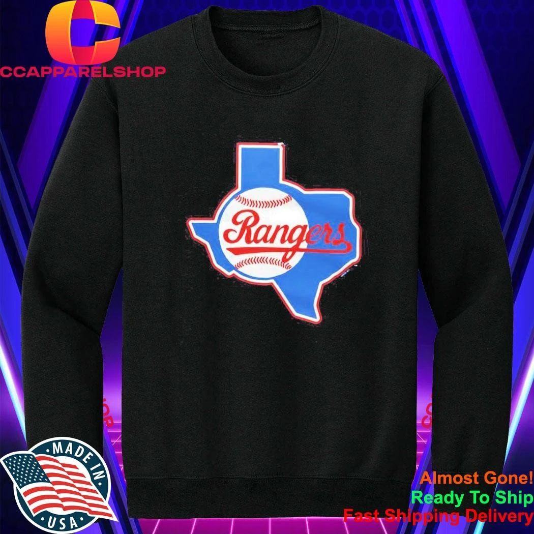 Texas Rangers Texas state outline baseball cursive script logo Shirt