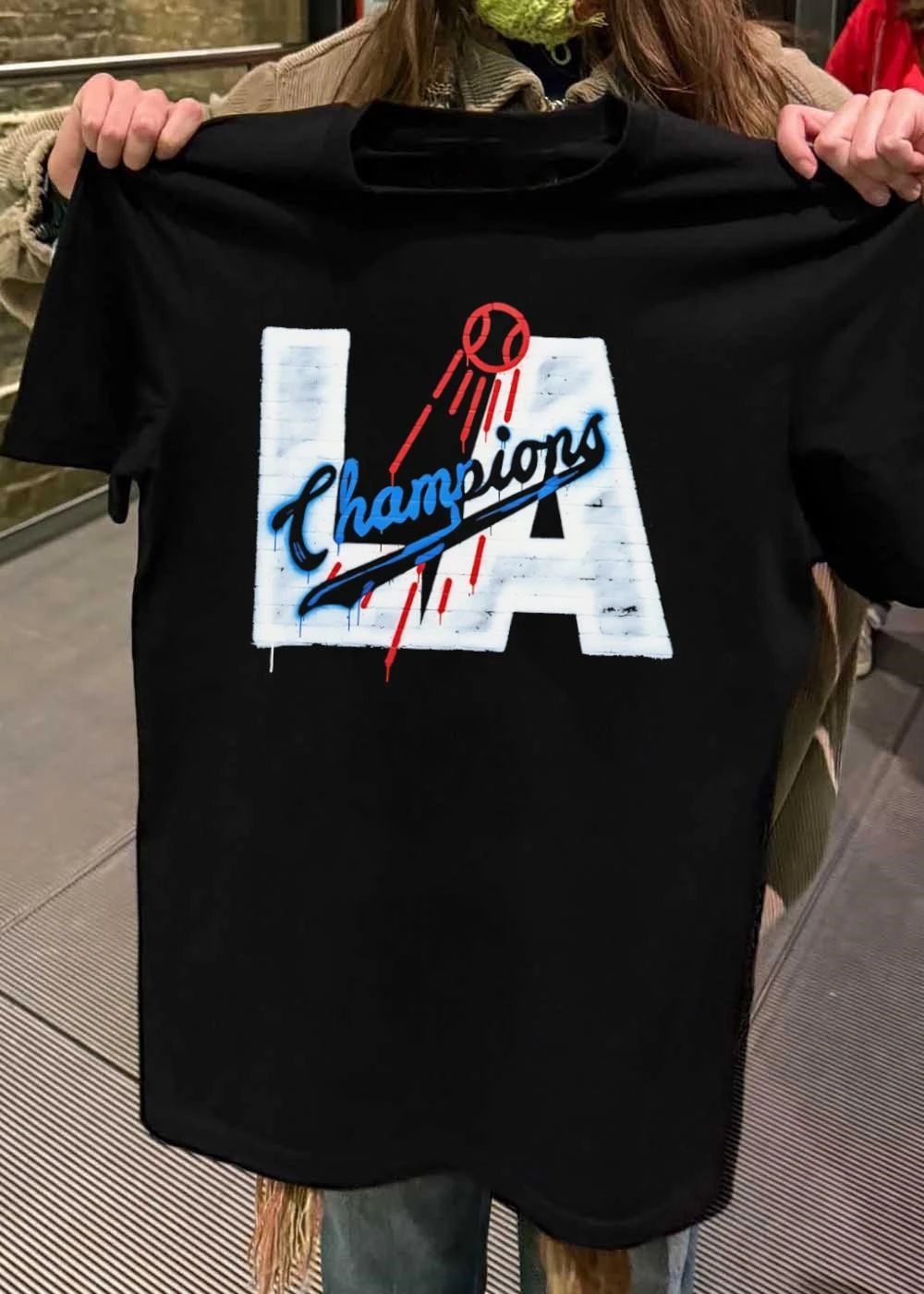 LA Champions Baseball Spray Paint Style Los Angeles Dodgers T-Shirt