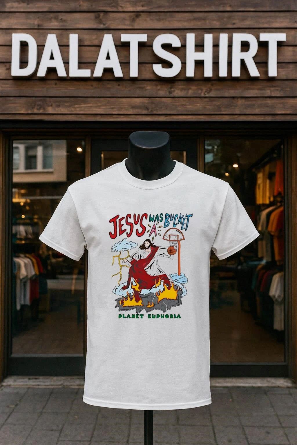 Jesus Was A Bucket Basketball Dunking Over Devil Planet Euphoria shirt