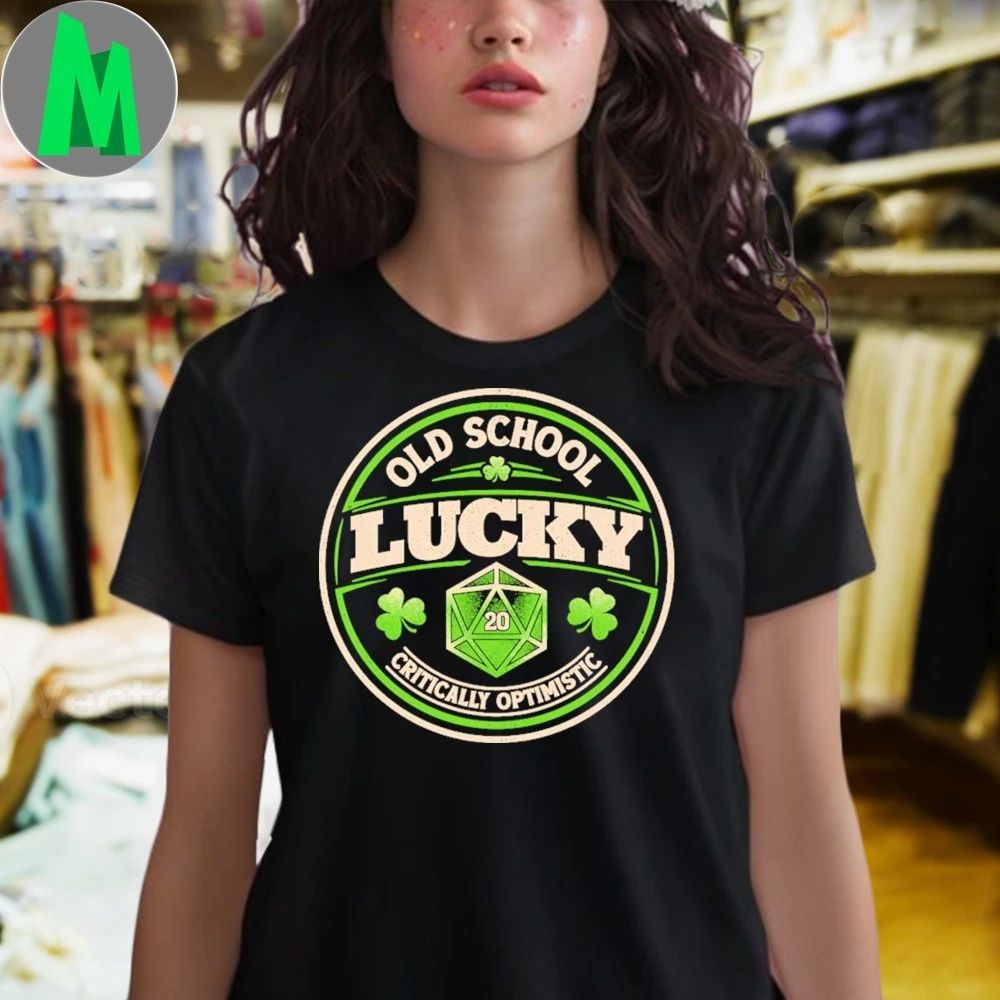 Old School Lucky D20 Gaming Badge Shirt