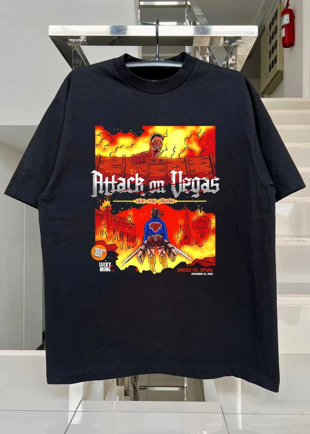 Lucky Mong Attack on Vegas NBA Cup Finals Knicks vs Spurs Shirt