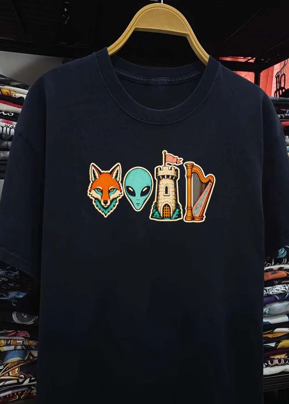 Fox Alien Tower Harp Representing Void T-Shirt