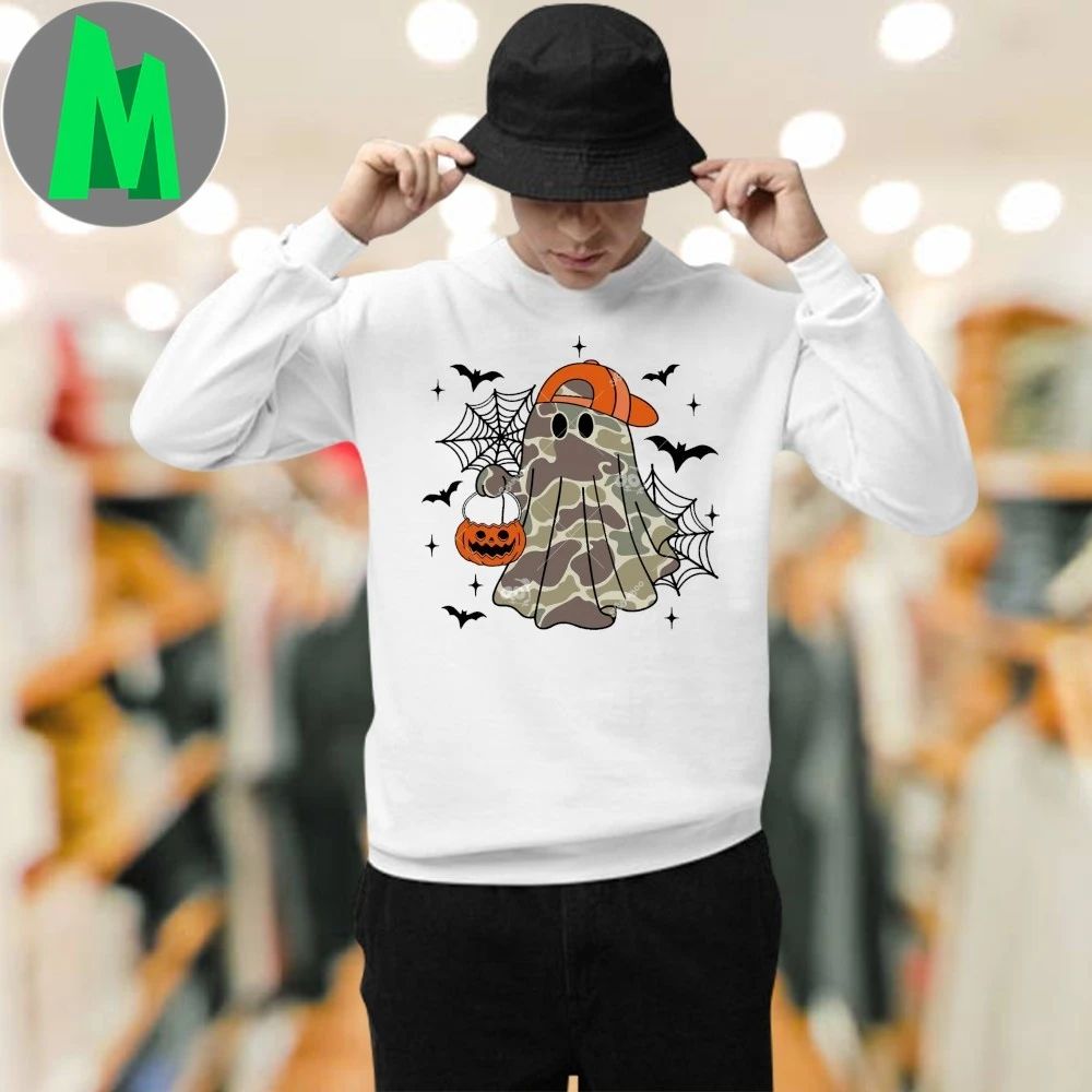 Boy Ghost Camo Halloween Ghost Pumpkin Spooky Shirt