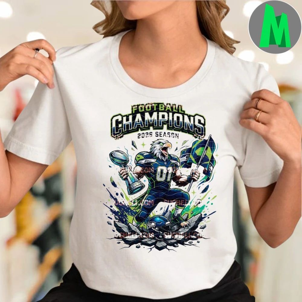 Seattle Football 2026 Champion Hawk Mascot Trophy Shirt