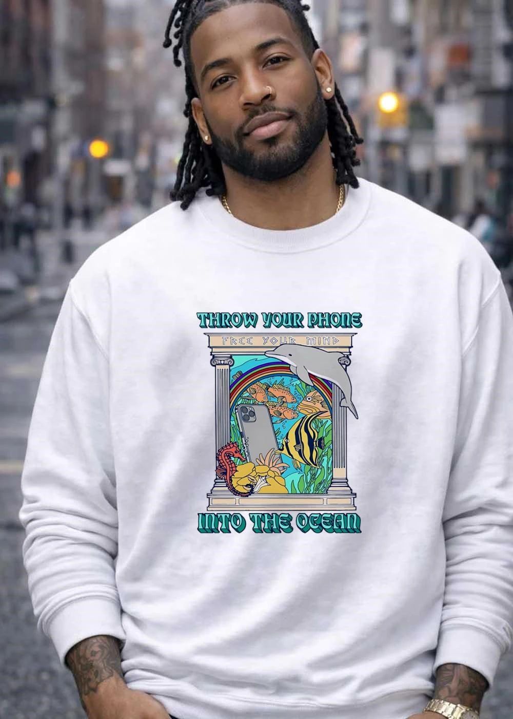Throw Your Phone Free Your Mind Into The Ocean Dolphin Shirt