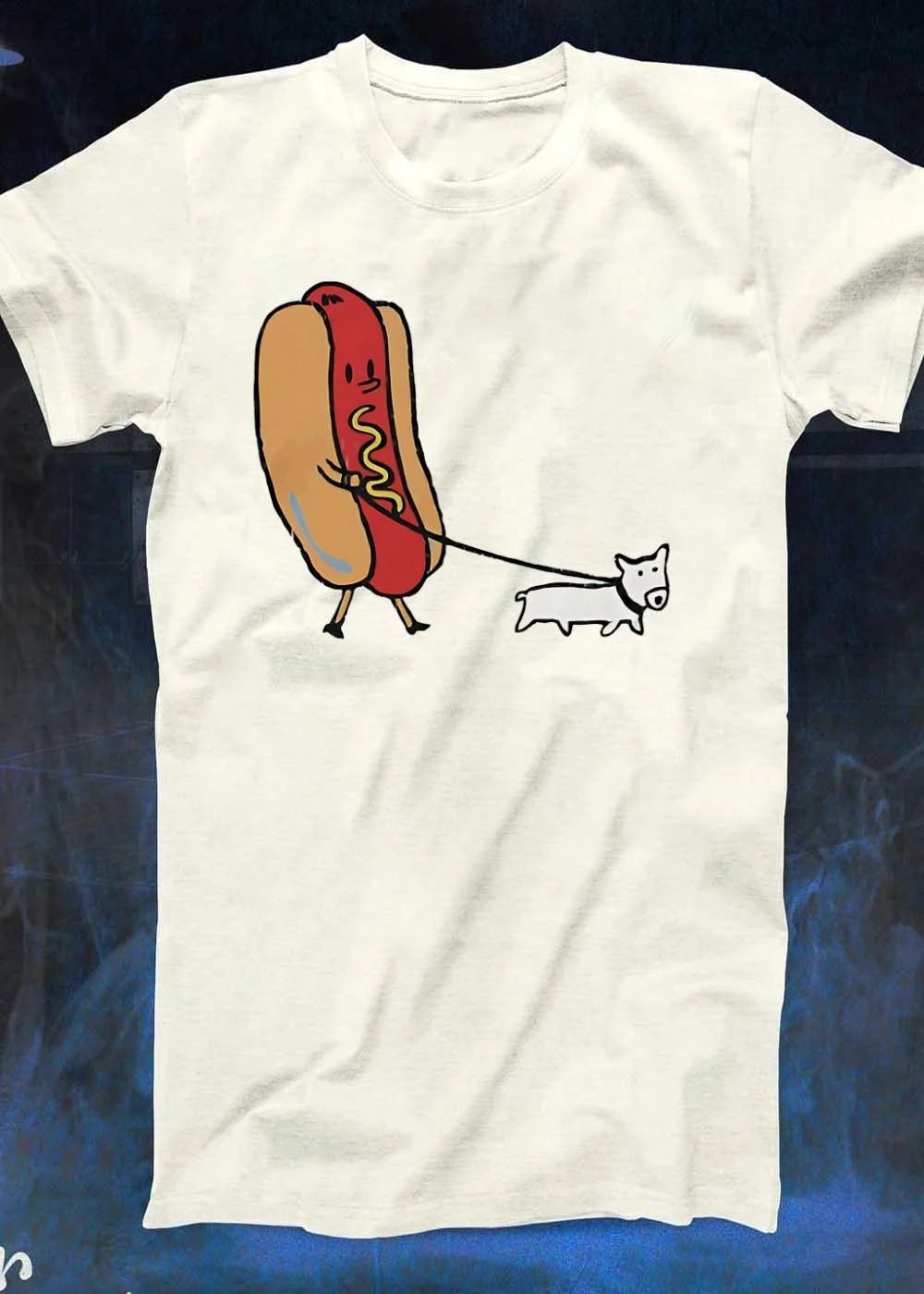 Cute Cartoon Hot Dog Walking A Dog shirt
