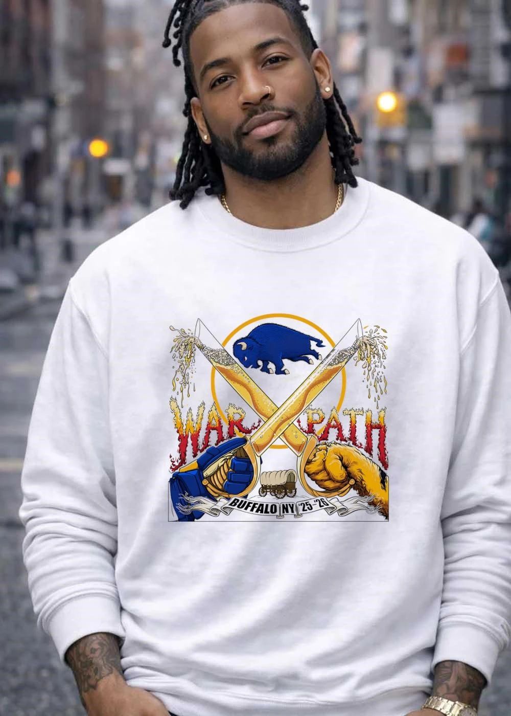 Buffalo NY 25-26 War Path Crossed Beer Sabers Sabres T-Shirt