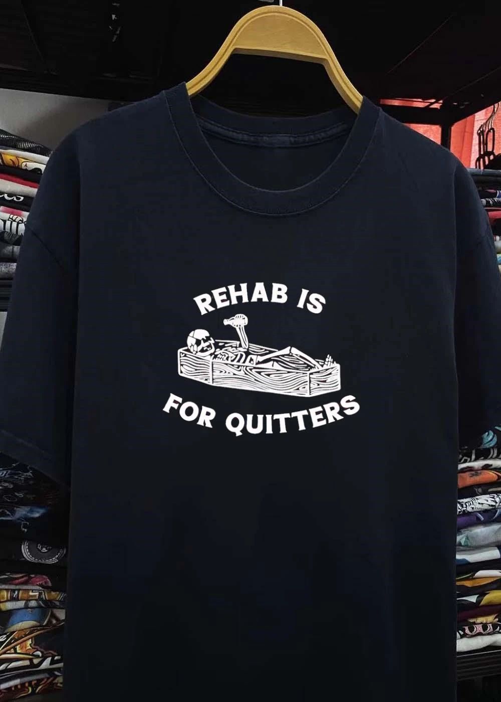 Skeleton Drinking In Coffin Rehab Is For Quitters T-Shirt