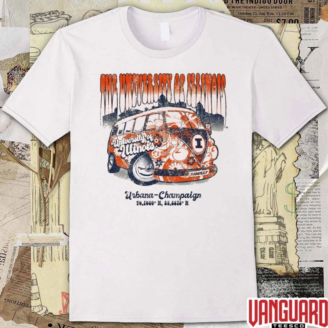 Illinois Fighting Illini Tan Flower Bus BOGO The University Of Illinois Urbana Champaign t-shirt